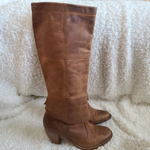 J. Shoes Spur Tall Cognac Leather Western Inspired Boots sz‎ 7.5